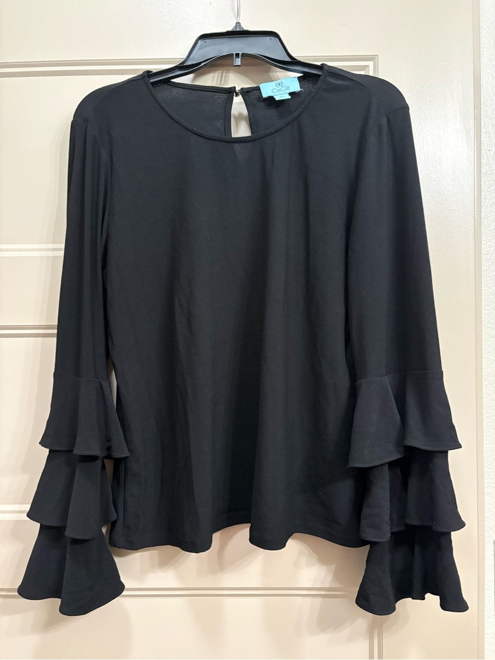CeCe Black Tiered Ruffle Sleeve Blouse